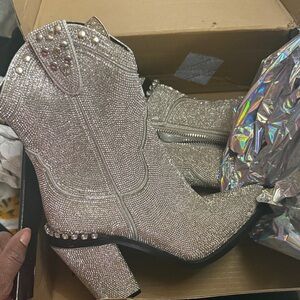 Silver Studded Women's Ankle Boots